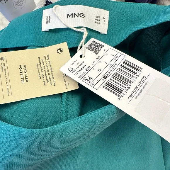 NWT MNG Green Wide Leg Trousers Size 2 High Waist Palazzo - Picture 6 of 6